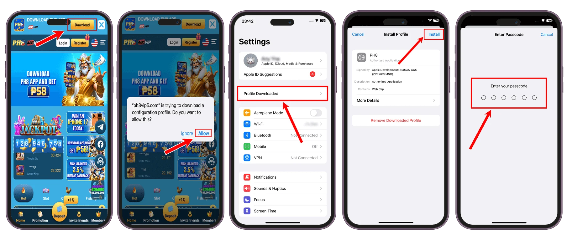 PH8 iPhone APP profile install steps