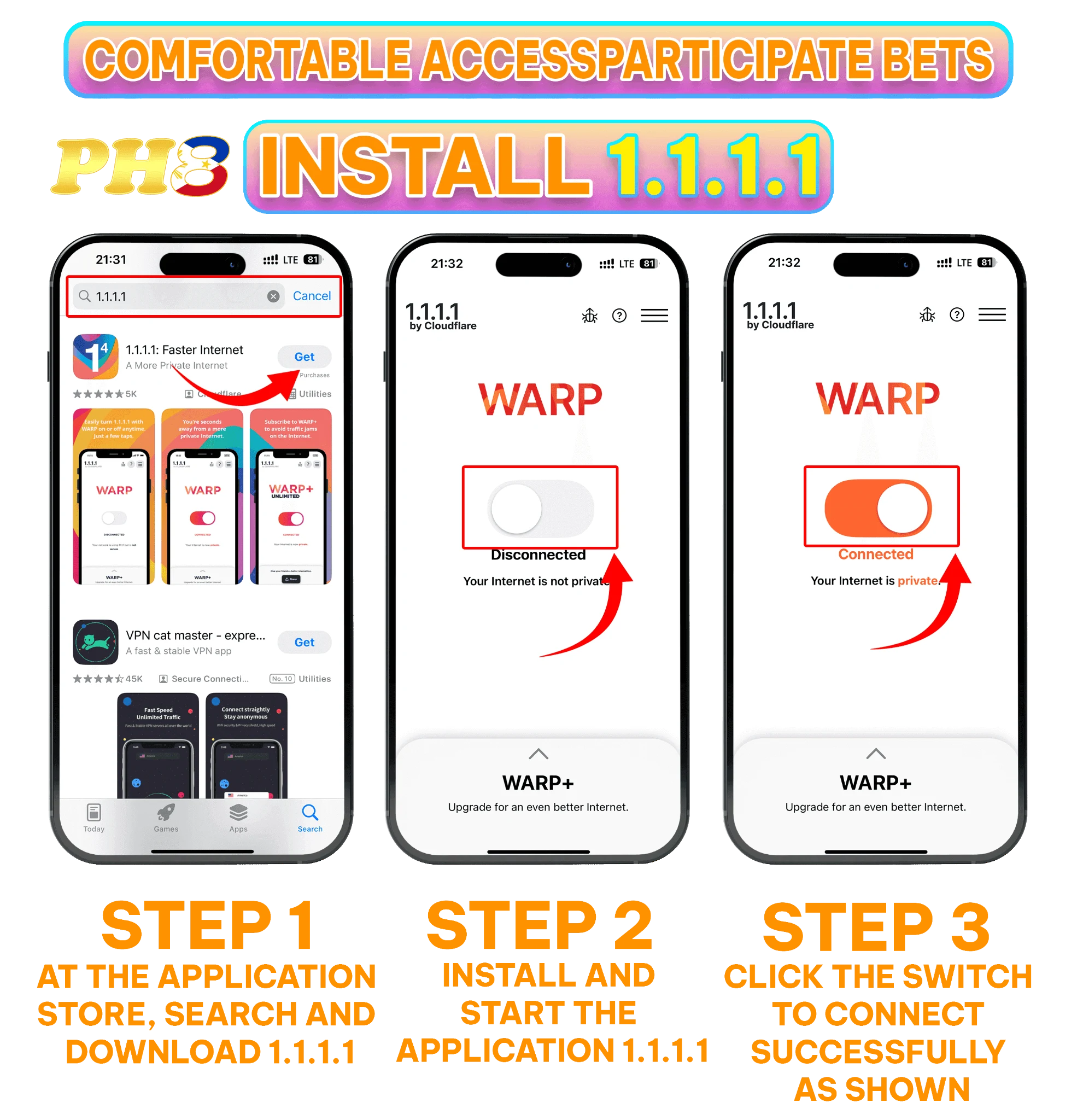 Cloudflare WARP settings steps for PH8 members